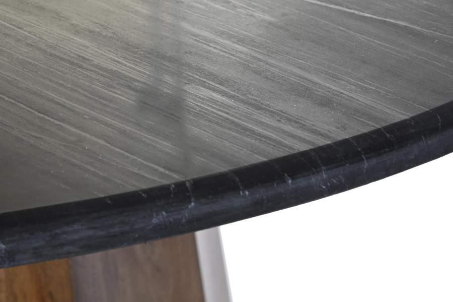 Mesa de Comedor Redonda de Mármol Negro y Madera de Mango - Imagen 6
