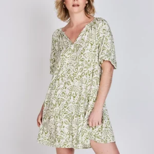 Vestido Manga Globo Mara Verde Print Eclipse