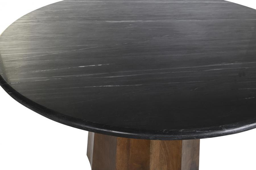 Mesa de Comedor Redonda de Mármol Negro y Madera de Mango - Imagen 4