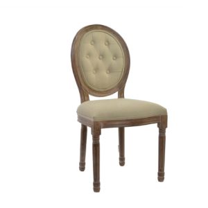Silla de Comedor Luis XVI en Lino Beige con Medallón y Patas Torneadas