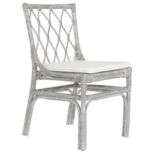 Silla de Ratán Artesanal con Cojín y Acabado Gris Decapado