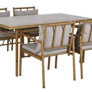 Set Comedor Mesa y 4 Sillas Aluminio Efecto Bambú Gris
