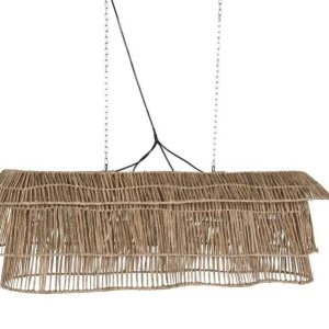 Lámpara colgante fibras naturales rectangular cascada artesanal