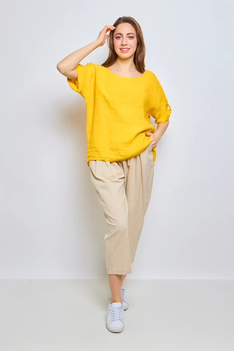 Top en lin avec manches à pattes boutonnées - Imagen 6