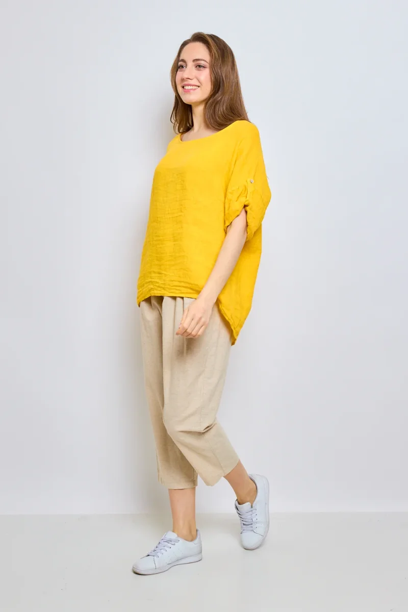 Top en lin avec manches à pattes boutonnées - Imagen 7