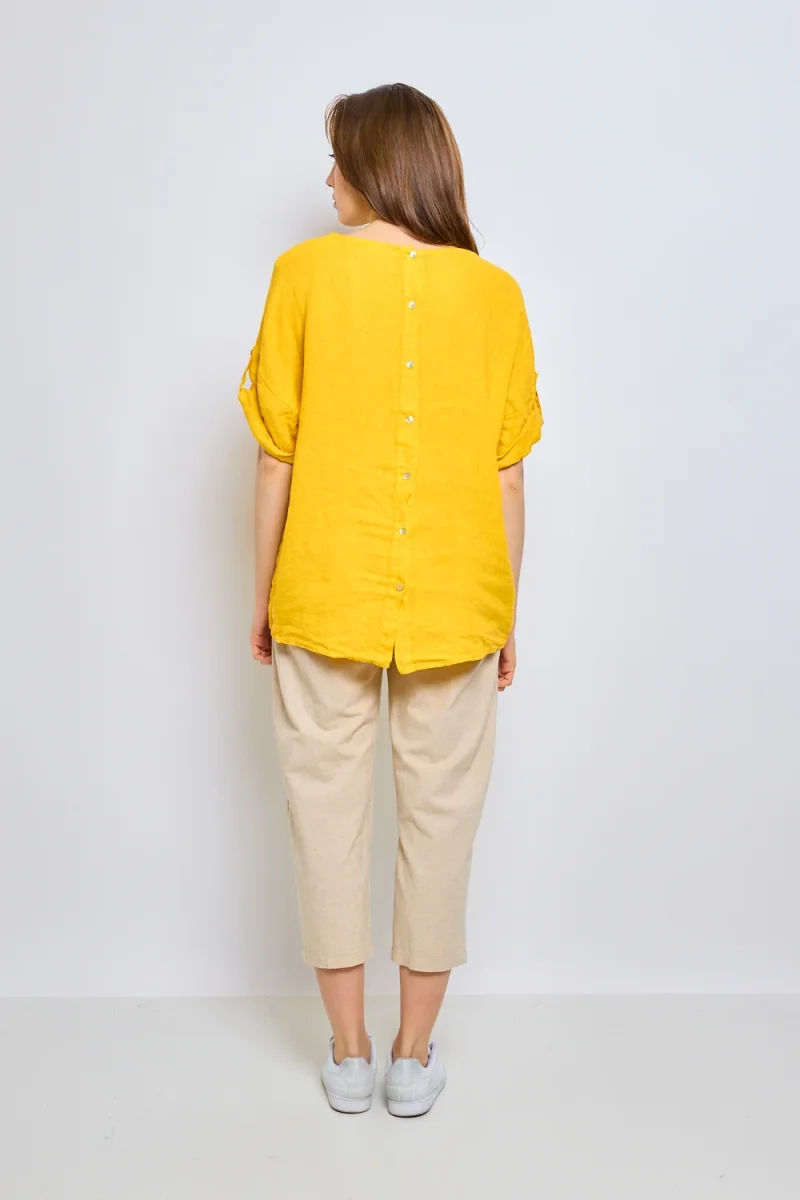Top en lin avec manches à pattes boutonnées - Imagen 8
