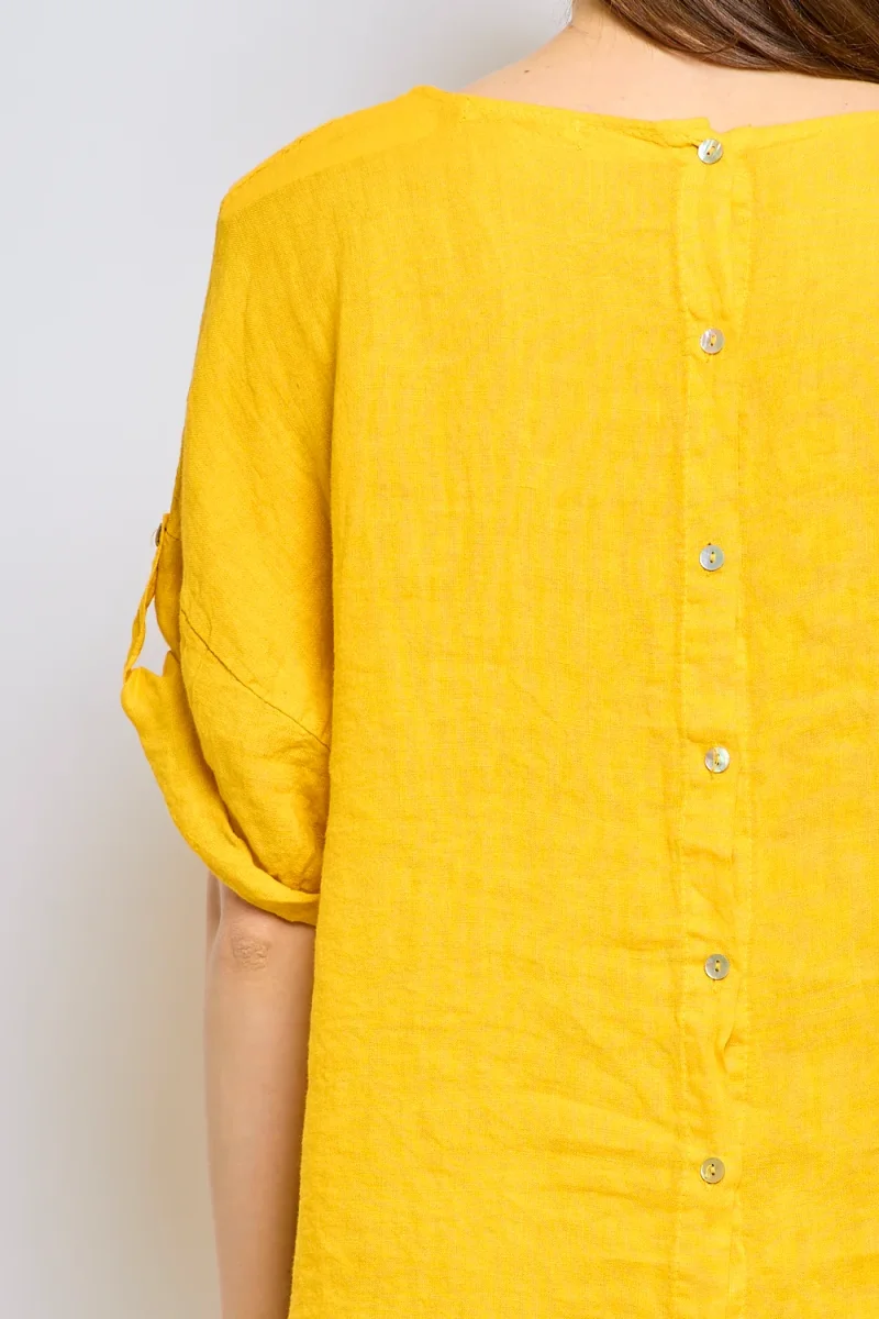 Top en lin avec manches à pattes boutonnées - Imagen 9