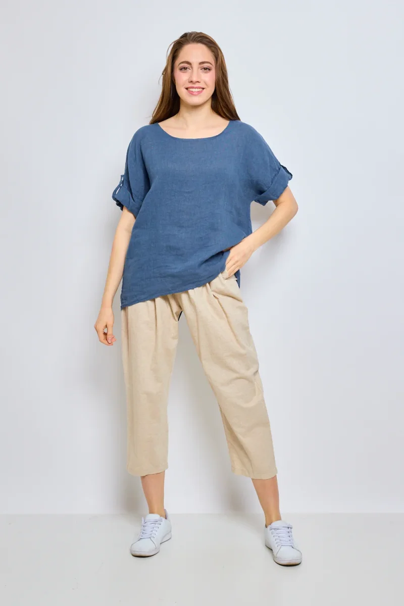 Top en lin avec manches à pattes boutonnées - Imagen 2