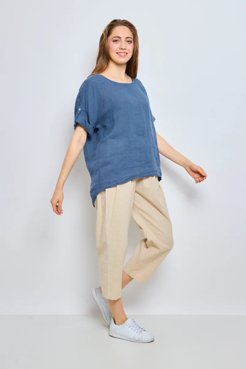 Top en lin avec manches à pattes boutonnées - Imagen 3