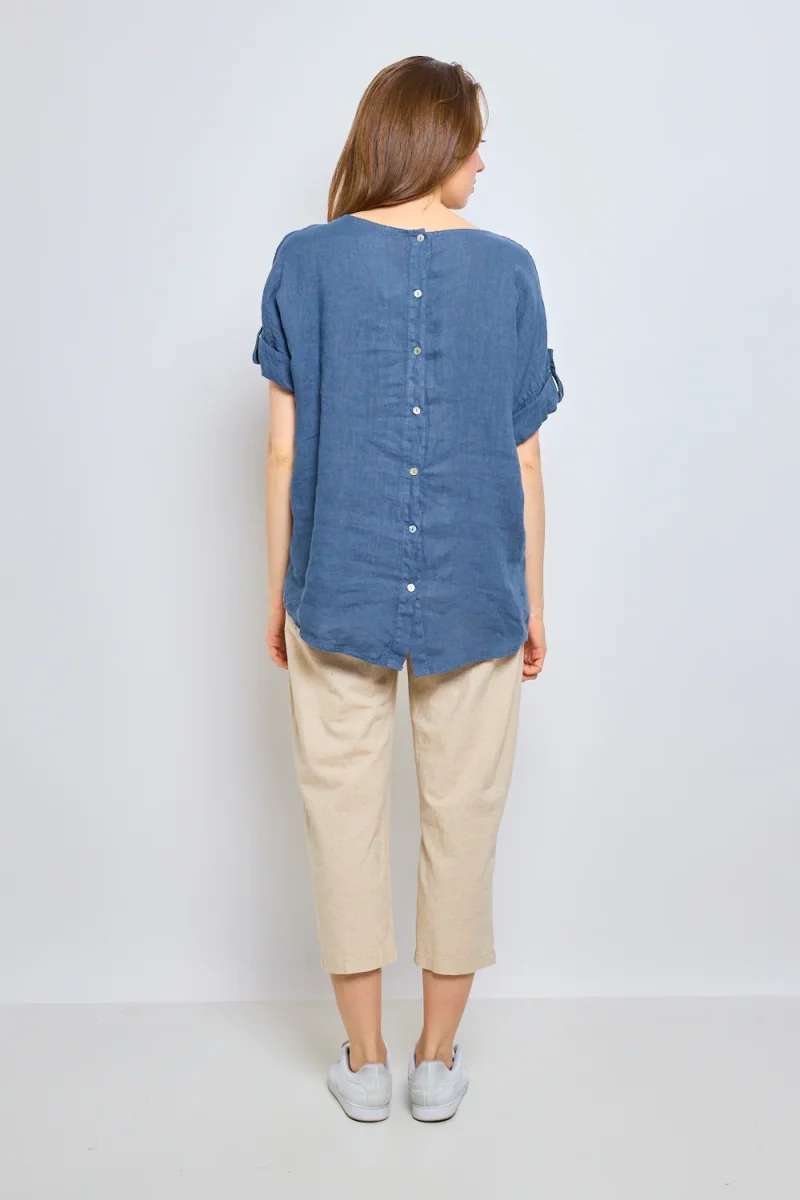 Top en lin avec manches à pattes boutonnées - Imagen 4