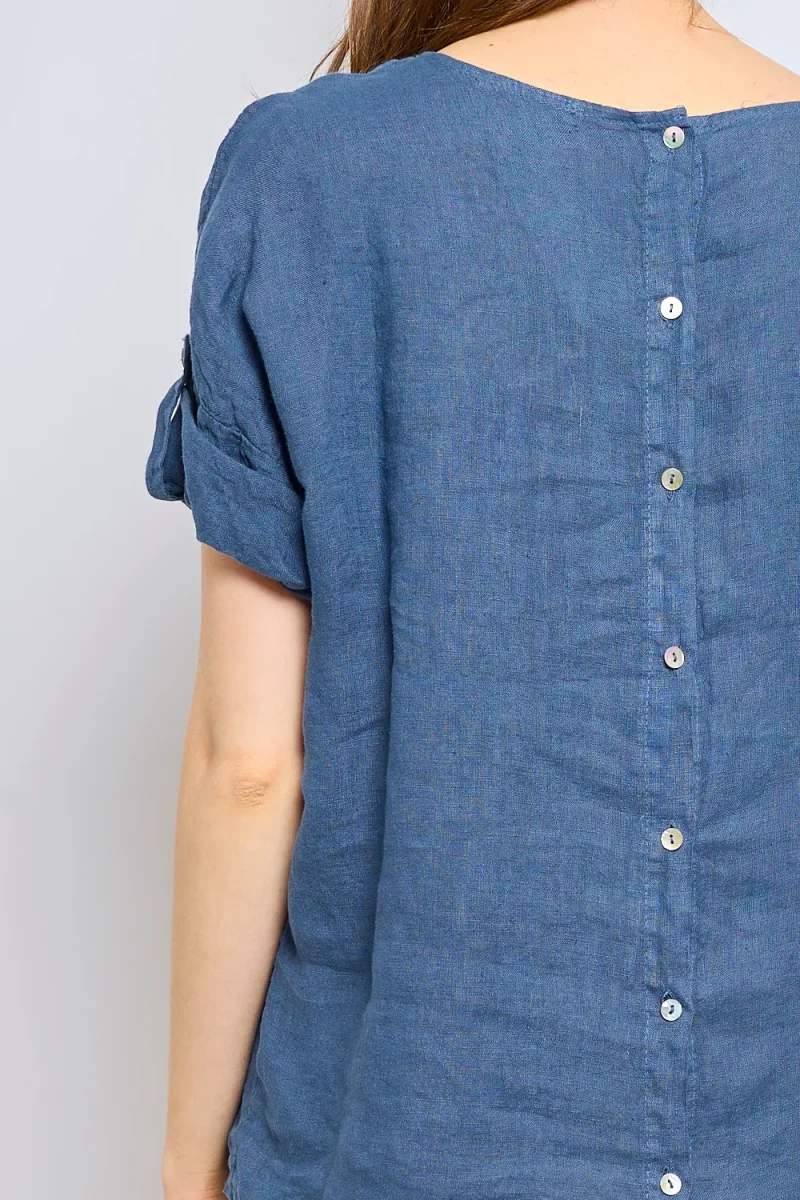 Top en lin avec manches à pattes boutonnées - Imagen 5