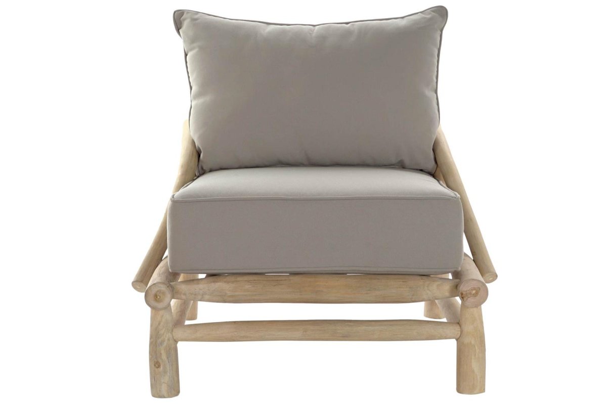 Sillón Artesanal de Teca Natural y Cojín Gris - Imagen 5