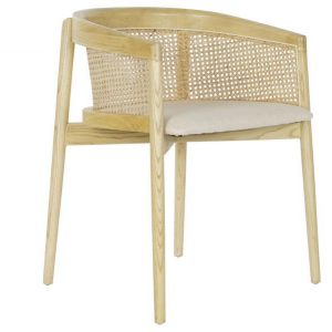 Silla de Madera de Olmo con Rejilla de Ratan Natural y Cojín