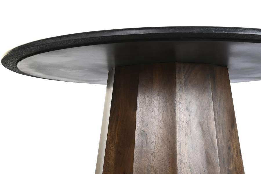 Mesa de Comedor Redonda de Mármol Negro y Madera de Mango - Imagen 3
