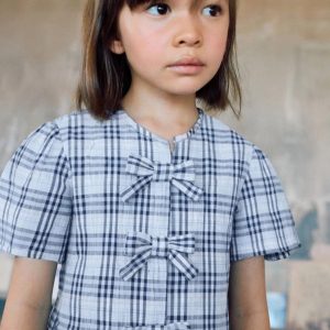 Blusa niña cuadros azul con lazos decorativos ZKGAP0302_26010