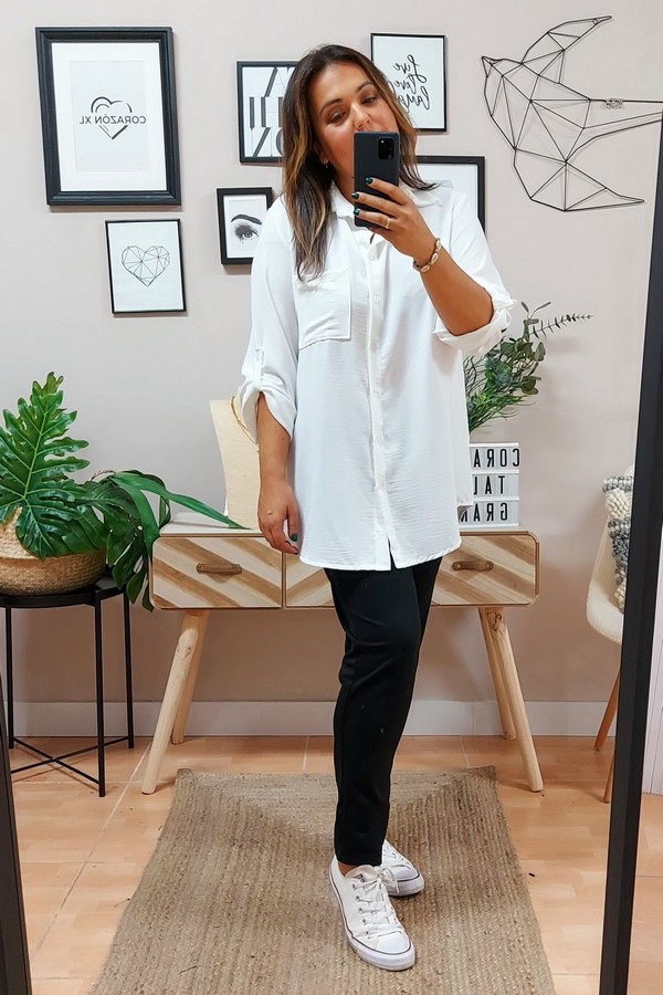 Camisa Larga Basic Blanca - Imagen 2