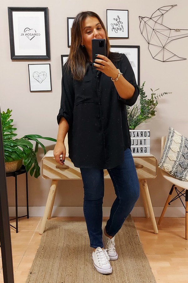 Camisa Larga Basic Negra - Imagen 3