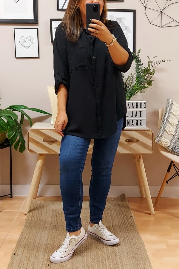 Camisa Larga Basic Negra - Imagen 2