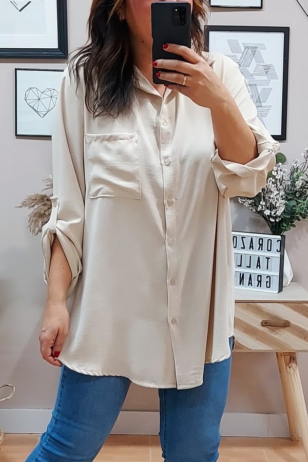 Camisa Larga Basic Beige - Imagen 3