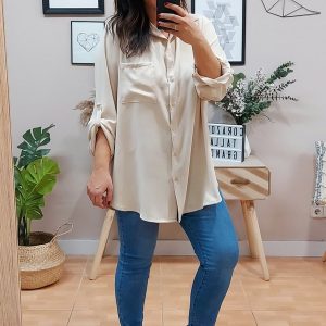 Camisa Larga Basic Beige