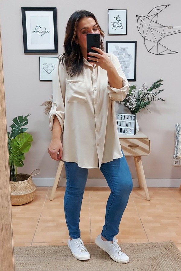 Camisa Larga Basic Beige - Imagen 2