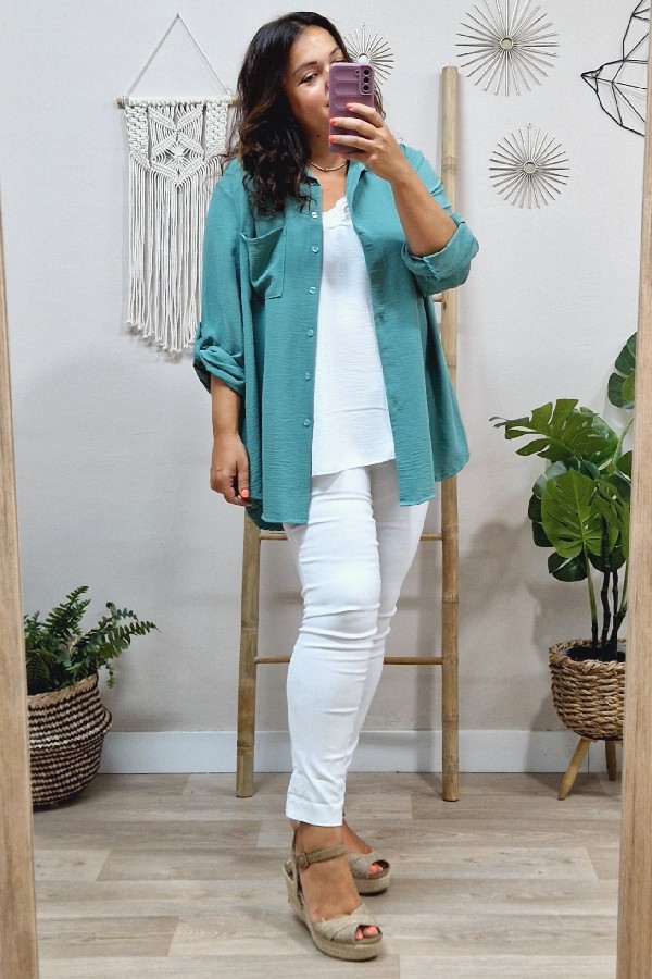 Camisa Larga Basic Menta - Imagen 3