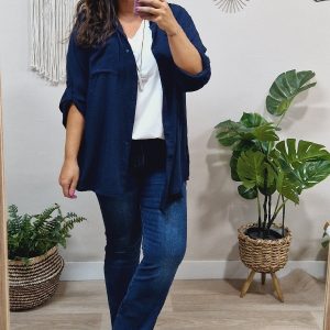 Camisa Larga Basic Marino