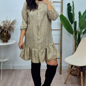 Vestido Camisero Print Camel