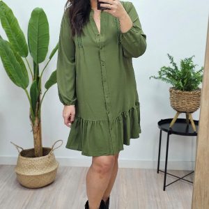 Vestido Camisero Liso Kaki