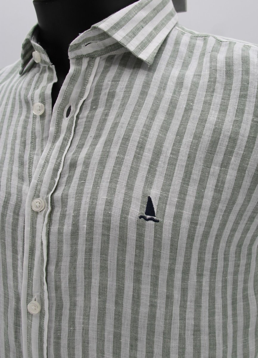 CAMISA LINO CON RAYAS VERDES Y BLANCAS - Imagen 3