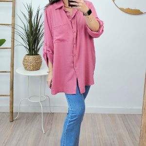 Camisa Larga Basic Rosa Empolvado