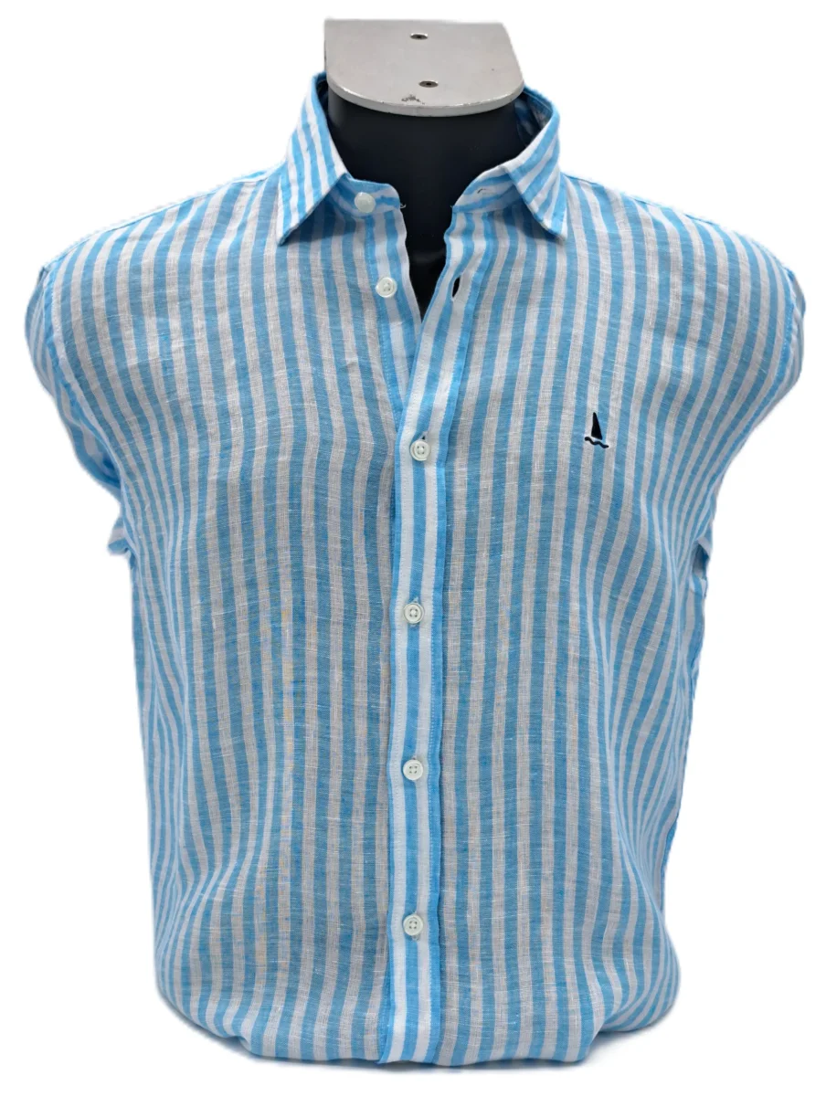 CAMISA LINO CON RAYAS AZUL TURQUESA Y BLANCAS - Imagen 2
