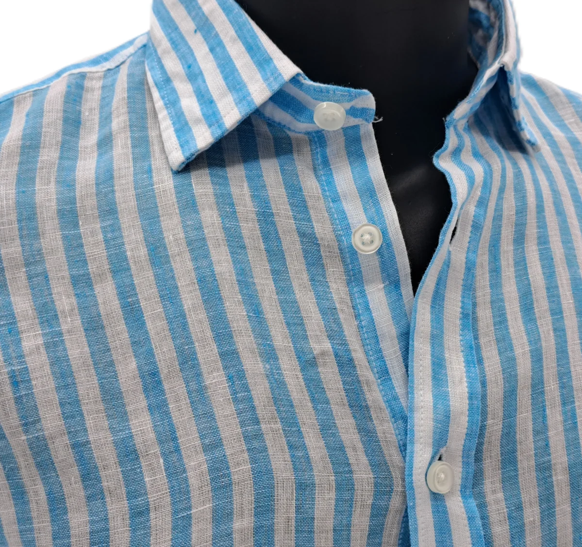 CAMISA LINO CON RAYAS AZUL TURQUESA Y BLANCAS - Imagen 4