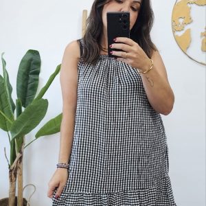 Vestido Algodon Vichy Negro