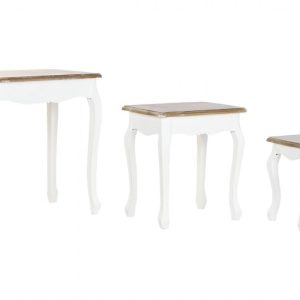 Set de 3 Mesas Nido de Madera Paulownia Blanca y Natural