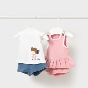 Conjunto bebé Mayoral 4 piezas rosa y denim  Ref 1643