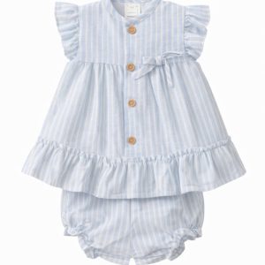 Vestido más braguita bebé niña rayas azul cielo Ref. 26133