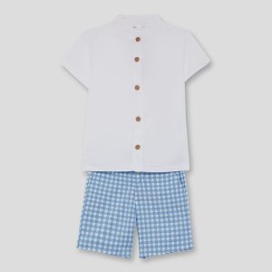 Conjunto niño camisa blanca y bermuda vichy azul 262006-1