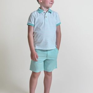 Conjunto niño polo a rayas turquesa y bermuda verano Ref. 262046-1