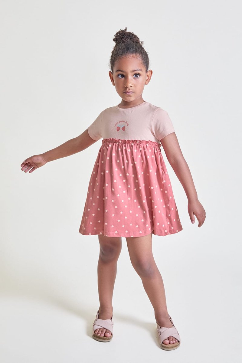 Vestido infantil rosa con estampado de flores 263004
