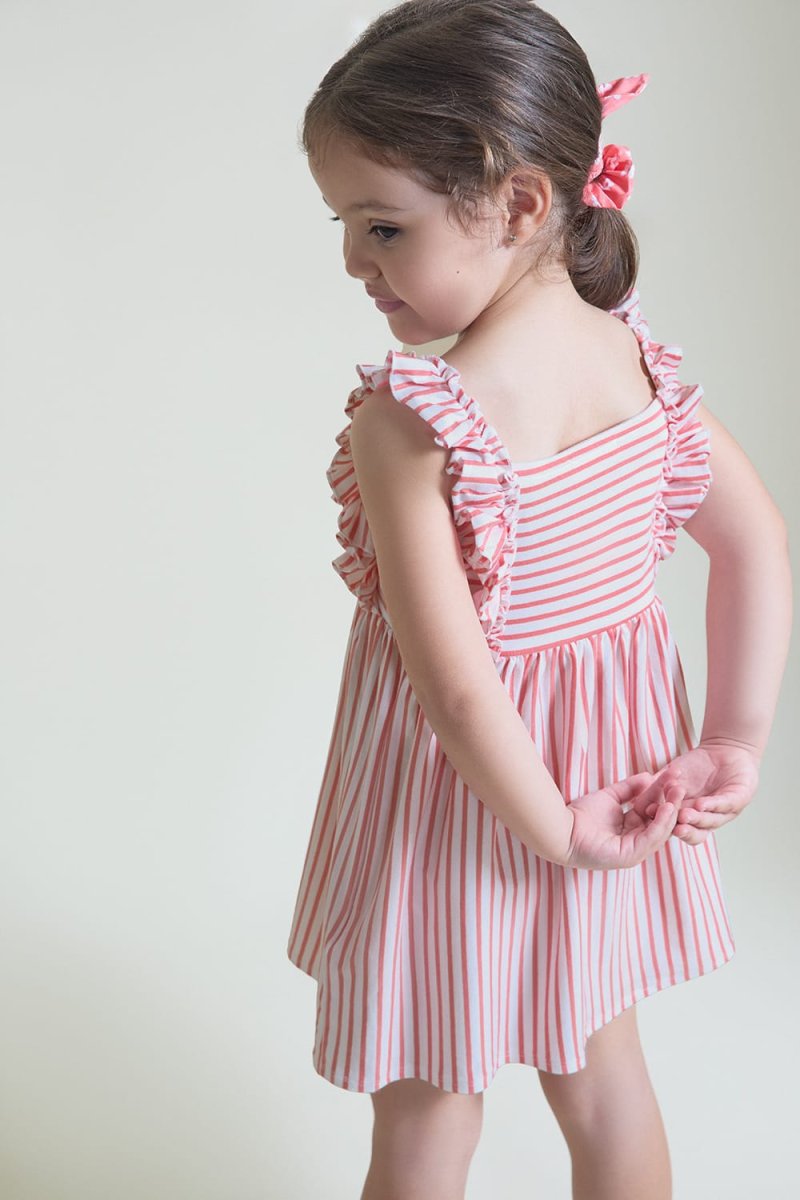 Vestido infantil coral a rayas con volantes 263033 - Imagen 5