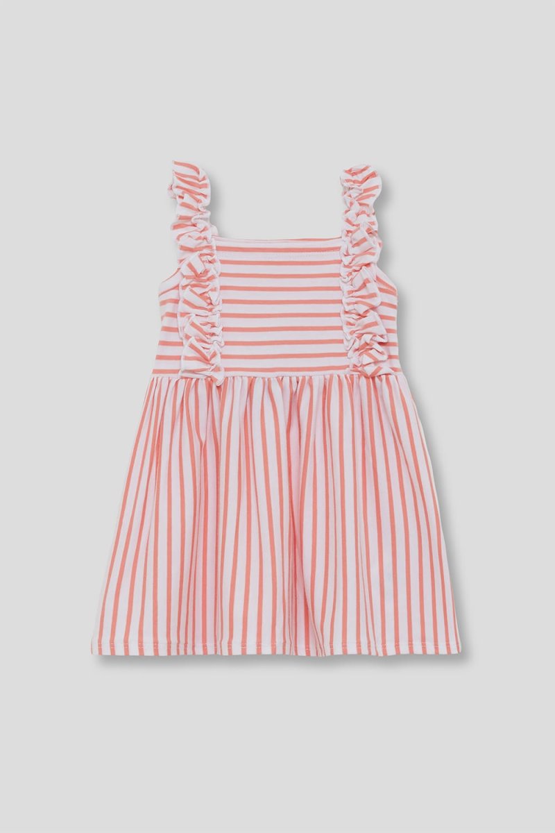 Vestido infantil coral a rayas con volantes 263033 - Imagen 4