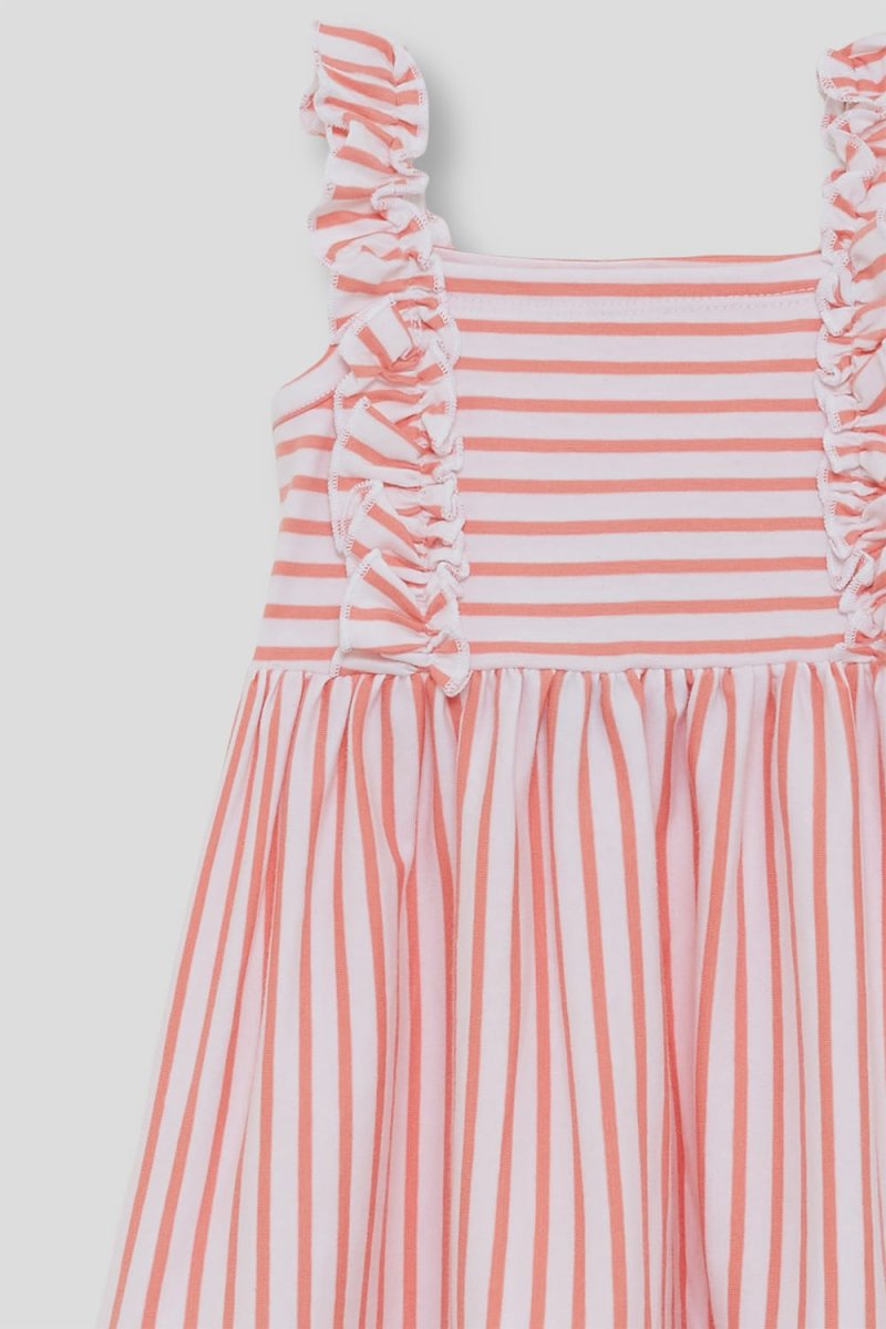 Vestido infantil coral a rayas con volantes 263033 - Imagen 3