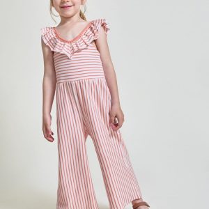 Mono infantil coral a rayas con volantes 263035