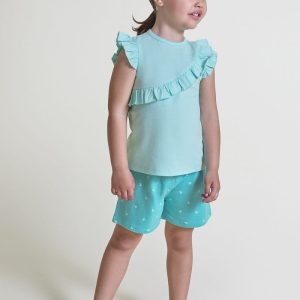 Conjunto infantil verde agua short corazones Ref. 263041