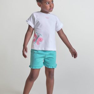 Conjunto niña mariposa y short verde agua 263042