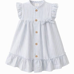 Vestido niña rayas azul cielo con volante Ref. 26557