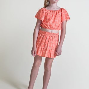 Falda coral estampada niña  266065
