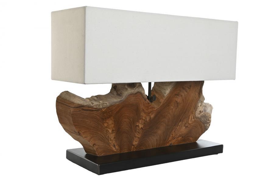 Lámpara de sobremesa orgánica en madera de teca con pantalla rectangular - Imagen 5