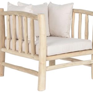Sillón de Teca Natural con Cojines Blancos CVTRONCOS